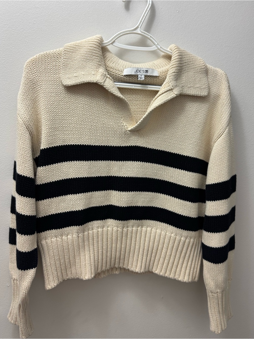 Joe's Jeans Cream and Black Striped Collared Knit Sweater